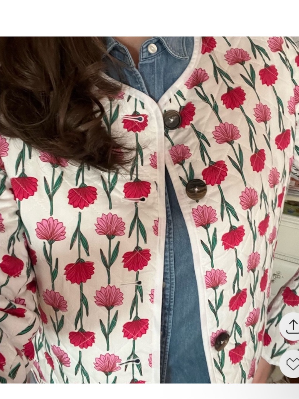 J.Crew Floral Quilted Jacket White Pink Red Women’s Size 0 NWOT